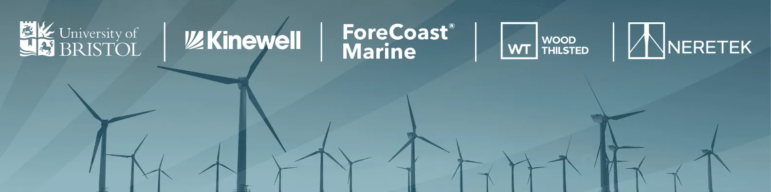 University of Bristol, Kinewell, ForeCoast® Marine, Wood Thilsted and Neretek logos — partners in the BC90 offshore wind installation logistics project